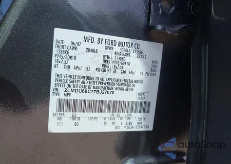 2007 Lincoln Mkx from USA, damaged, VIN 2LMDU68C77BJ27070